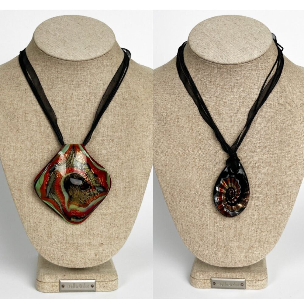 Two Glass Pendant Murano Style Necklaces Witchy Whimsigoth Halloween Witch Magic